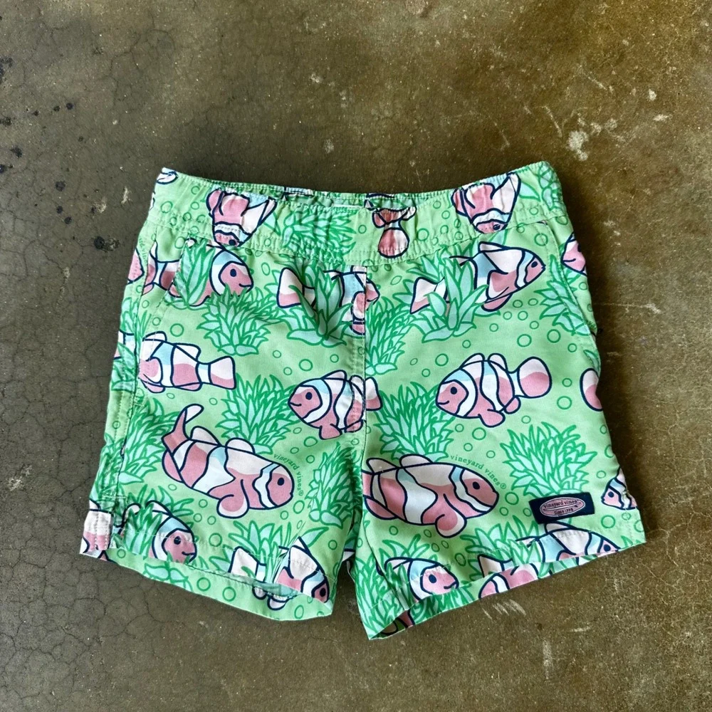 Vineyard Vines Swim Trunks Kids 2T Green Excellent Clownfish Print Shorts